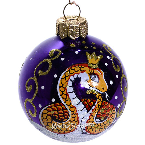 Стеклянный елочный шар Зодиак - Змея 6 см фиолетовый Фабрика Елочка