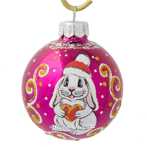 Стеклянный елочный шар Зодиак - Кролик с сердечком 6 см вишневый Фабрика Елочка