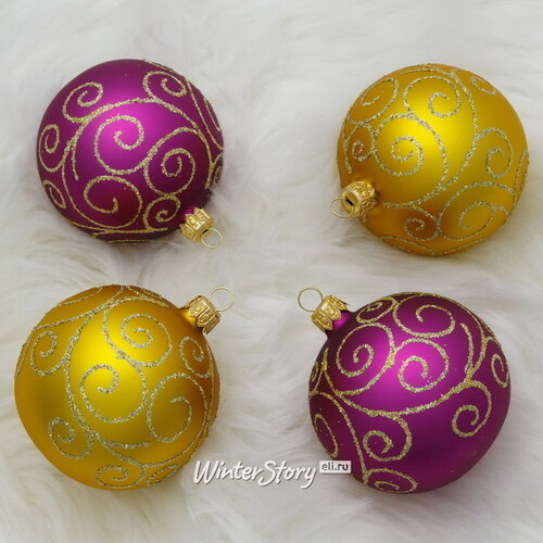 Набор стеклянных елочных шаров Садко 7 см, 4 шт золотой с фиолетовым Фабрика Елочка