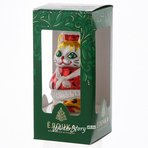 Стеклянная елочная игрушка Кошечка 8.5 см красная, подвеска Фабрика Елочка