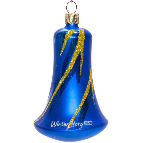 Стеклянная елочная игрушка Колокольчик Звонкий 8.5 см синий, подвеска Фабрика Елочка