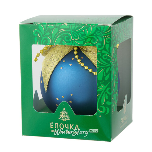 Стеклянный елочный шар Подарок 8 см синий Фабрика Елочка