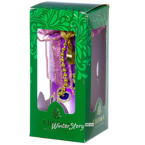 Стеклянная елочная игрушка Колокольчик Праздничный, 8.5 см фиолетовый, подвеска Фабрика Елочка