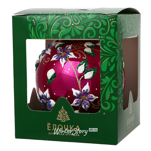 Стеклянный елочный шар Цветочный 9 см лиловый глянцевый Фабрика Елочка