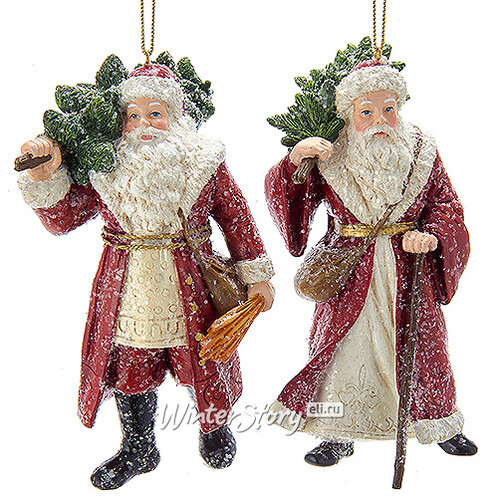 Елочное украшение Добрый Санта с Елочкой и посохом 12 см, подвеска Kurts Adler