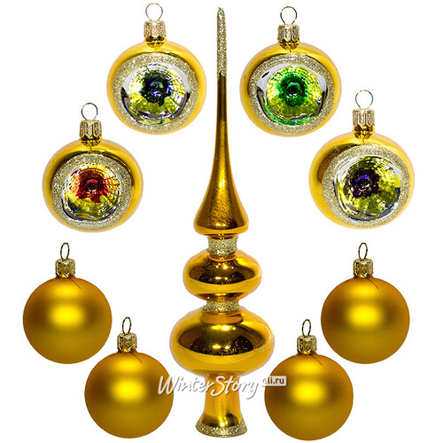 Набор шаров с верхушкой "Плеяды", золото, стекло, уцененный Фабрика Елочка