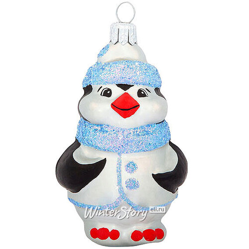 Стеклянная елочная игрушка Пингвин 8 см, подвеска Фабрика Елочка