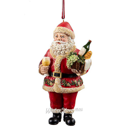 Елочное украшение Санта с бутылкой вина стоячий, 12 см, подвеска Kurts Adler
