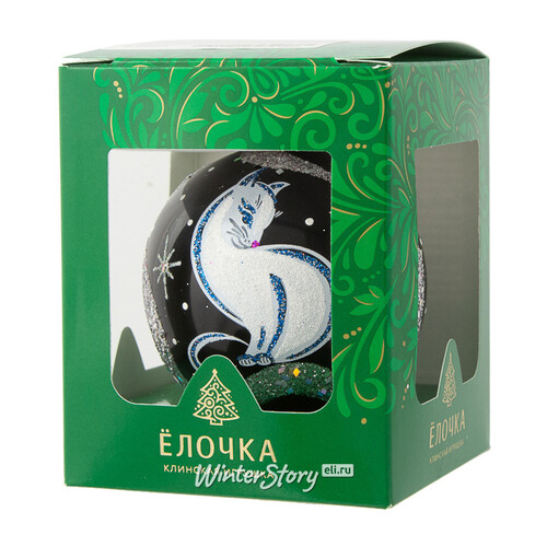Стеклянный елочный шар Зодиак - Кошка Матильда из Лунной страны 7 см черный Фабрика Елочка