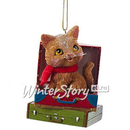 Елочная игрушка Рыжий котенок милашка в чемодане 8 см, подвеска Kurts Adler