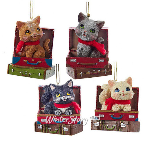 Елочная игрушка Рыжий котенок милашка в чемодане 8 см, подвеска Kurts Adler