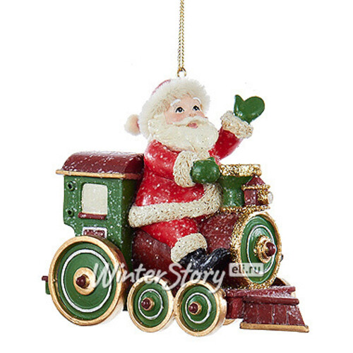 Елочная игрушка Санта-путешественник на паровозе 10 см, подвеска Kurts Adler