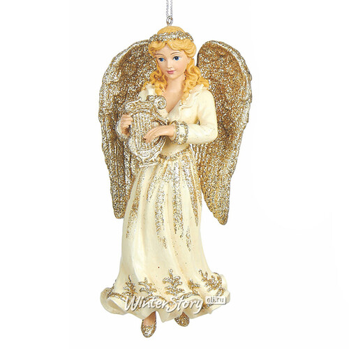 Елочная игрушка Прекрасный Золотистый Ангел с музыкальным инструментом блондинка 13 см, подвеска Kurts Adler