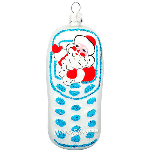 Стеклянная елочная игрушка Телефон 8 см белый, подвеска Фабрика Елочка