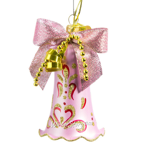 Елочная игрушка Колокольчик Сувенирный 8.5 см, розовый, стекло, подвеска Фабрика Елочка