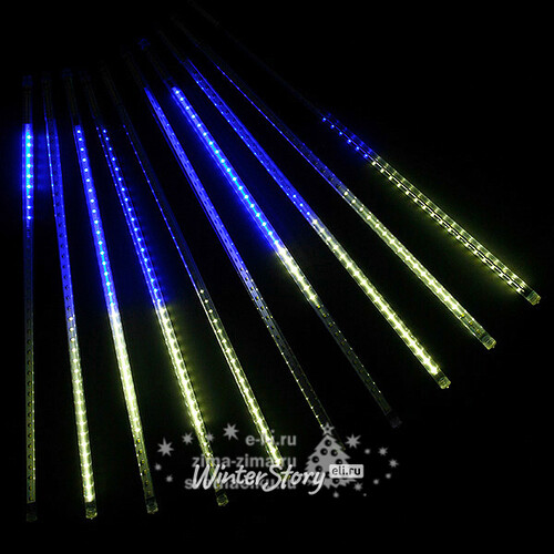 Светодиодная гирлянда Тающие Сосульки 10*0.5 м, 600 холодных белых/синих LED ламп, черный ПВХ, 10 м, IP44 BEAUTY LED