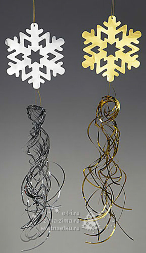 Украшение из фольги Снежинка с подвеской, 30 см, 2 шт, серебро, золото Holiday Classics