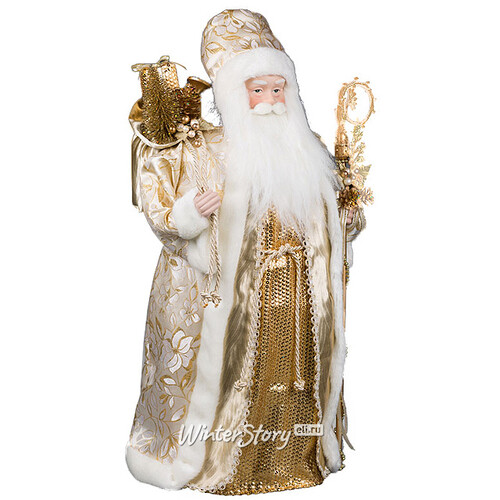 Дед Мороз в кремовой шубе с посохом и мешком подарков 61 см Holiday Classics