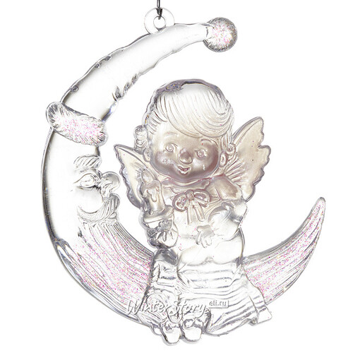 Елочная игрушка Небесный Ангелочек на Месяце 8*7 см жемчужно-розовый, подвеска Holiday Classics