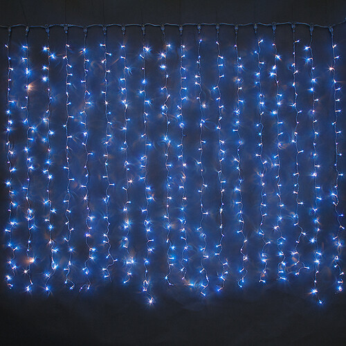 Световой дождь 2.5*1.5 м, 625 синих микроламп, прозрачный ПВХ, соединяемый, IP20 Snowhouse
