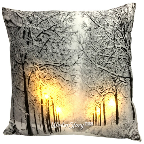 Декоративная подушка со светодиодами Снежная аллея Винтерфелл 45*45 см на батарейках Peha