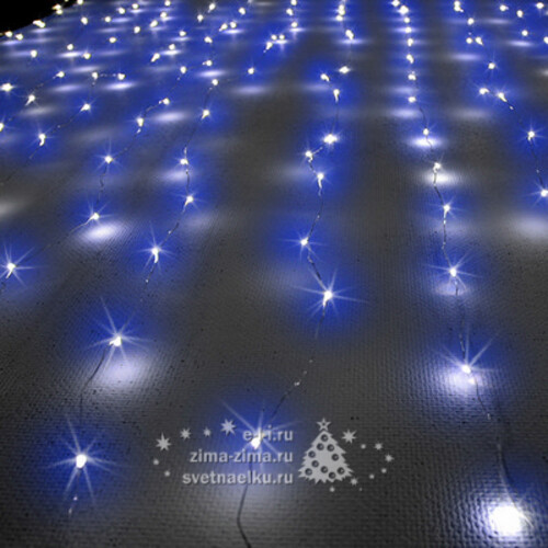 Светодиодный занавес Роса 1.6*1.6 м, 256 синих MINILED ламп, серебряная проволока BEAUTY LED