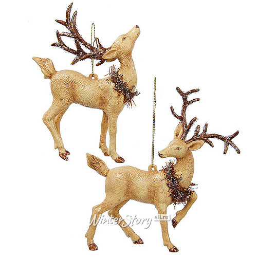 Елочная игрушка Олень в Рождественском Венке - Голова Вверх 13 см, подвеска Kurts Adler