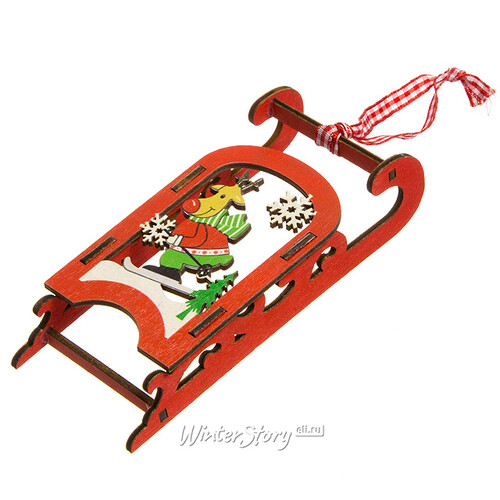Деревянная елочная игрушка Сани Санты 13 см красный Koopman