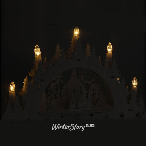 Светильник-горка Снеговички спешат домой 35*24 см, 5 теплых белых LED ламп, батарейка Koopman