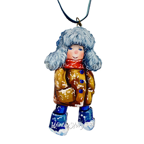 Елочная игрушка Мальчик в меховой шапке - Зимние Каникулы 10 см, подвеска МанузинЪ