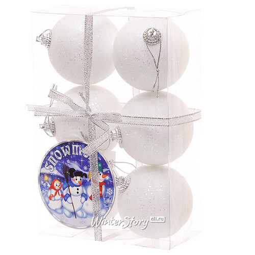 Набор пластиковых шаров 6 см белый, 6 шт, Snowmen Snowmen
