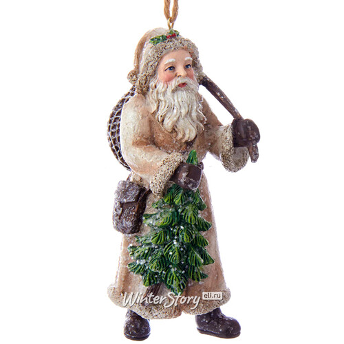 Елочная игрушка Ретро Дед Мороз с елочкой и авоськой 11 см, подвеска Kurts Adler