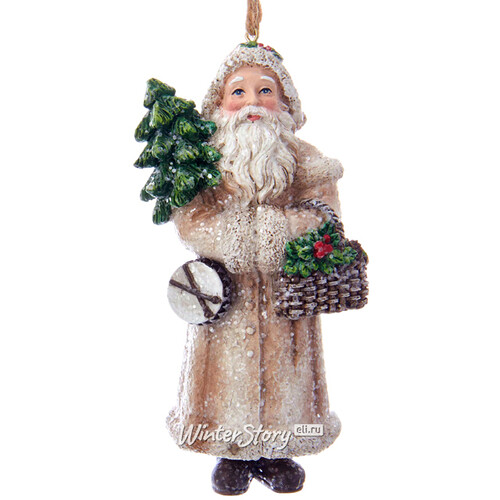 Елочная игрушка Ретро Дед Мороз с елочкой и корзинкой 11 см, подвеска Kurts Adler