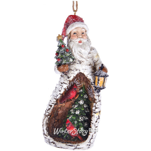 Елочная игрушка Санта Клаус - Хранитель Леса 12 см с ёлочкой и фонариком, подвеска Kurts Adler
