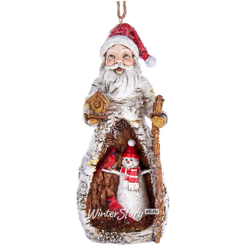 Елочная игрушка Санта Клаус - Хранитель Леса 12 см с посохом и скворечником, подвеска Kurts Adler