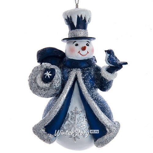 Елочная игрушка Снеговичок Боулли в синем кафтане 11 см, подвеска Kurts Adler