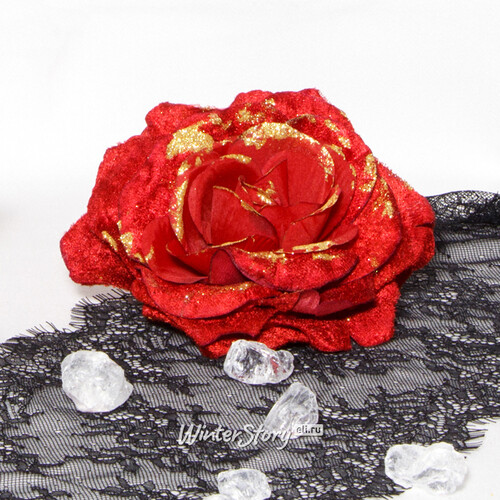 Роза Нежность Бархата 17 см красная, клипса Kaemingk