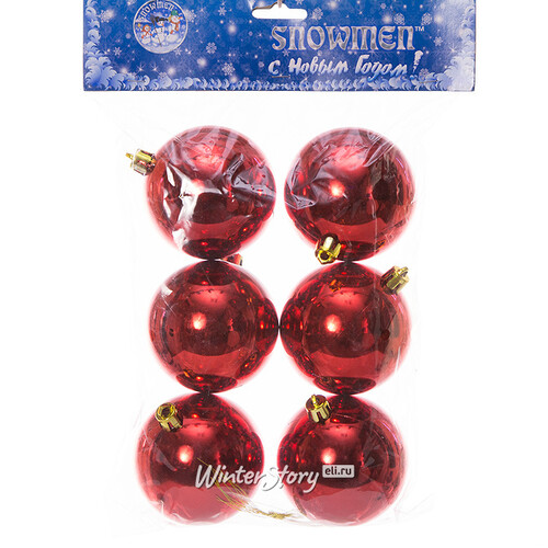 Набор пластиковых глянцевых шаров 7 см красный, 6 шт, Snowmen Snowmen