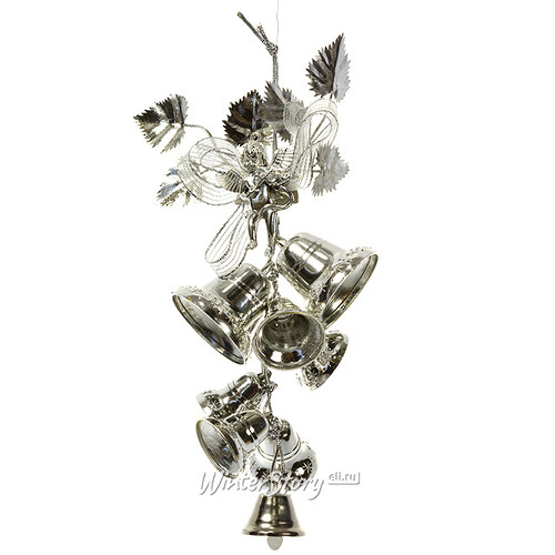 Елочное украшение Колокольчики с бантом и ангелом 24 см серебряный Snowmen