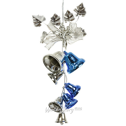Елочное украшение Колокольчики с бантом и ангелом 24 см синий с серебряным Snowmen