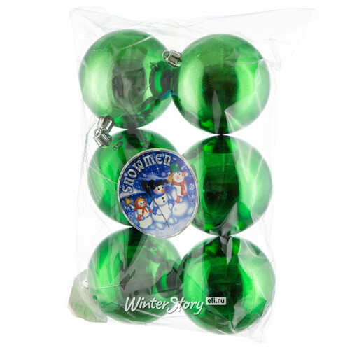 Набор пластиковых глянцевых шаров 8 см зеленый, 6 шт, Snowmen Snowmen