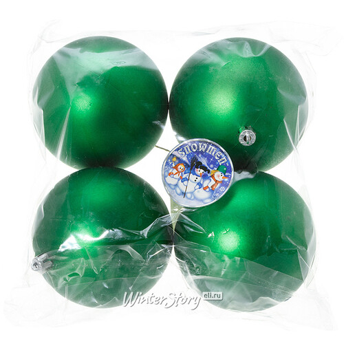 Набор пластиковых матовых шаров 10 см зеленый, 4 шт, Snowmen Snowmen