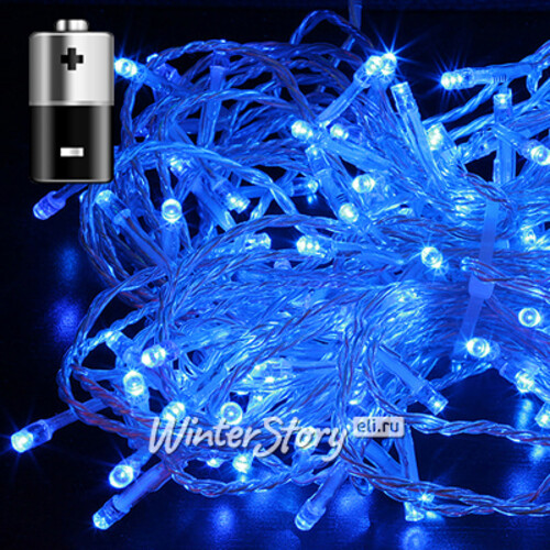 Светодиодная гирлянда на батарейках Premium Led 50 синих LED ламп 5 м, прозрачный СИЛИКОН, таймер, IP65 BEAUTY LED