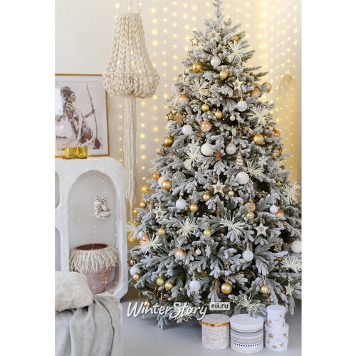 Искусственная елка с лампочками Версальская заснеженная 180 см, 334 теплые белые лампы, ЛИТАЯ 100% Max Christmas