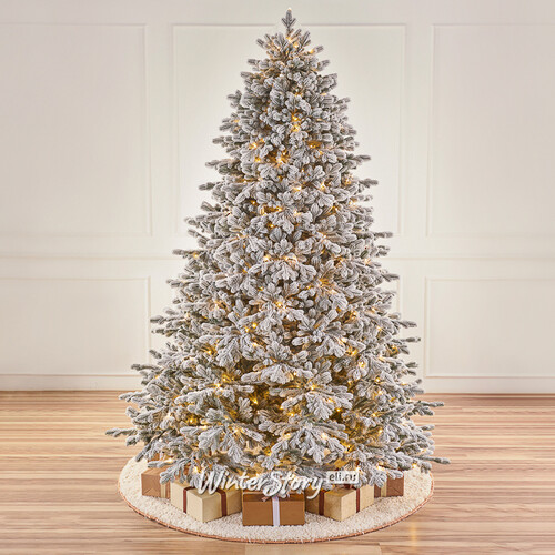 Искусственная елка с гирляндой Византийская заснеженная 210 см, 560 теплых белых ламп, ЛИТАЯ 100% Max Christmas