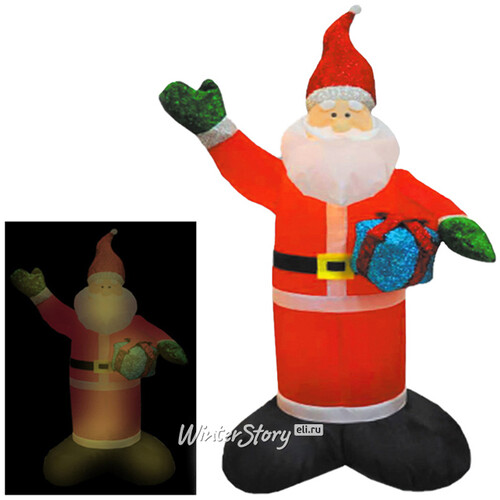 Надувная фигура Санта с блестящим подарком, 2.4 м, подсветка Торг Хаус
