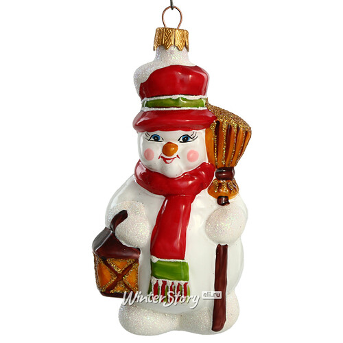 Стеклянная елочная игрушка Снеговик Олаф - Житель Винтертауна 14 см, подвеска Коломеев