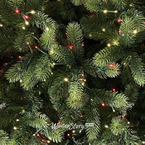 Искусственная стройная елка с гирляндой Джорджия Slim 228 см, 2000 красных/теплых белых ламп, ЛИТАЯ + ПВХ A Perfect Christmas