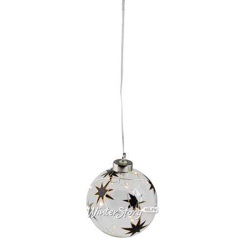 Светящийся елочный шар Ivory Star 10 см, 10 теплых белых LED ламп, на батарейках Peha