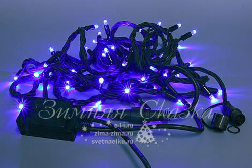 Светодиодная гирлянда 100 синих LED ламп 10 м, зеленый ПВХ, контроллер, IP44 Царь Елка